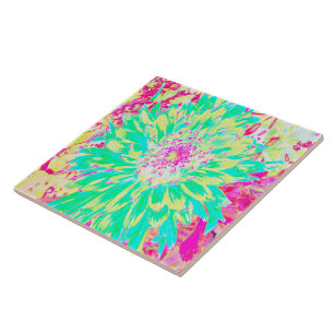 Azulejo De Cerâmica Flor de Dália Amarelo e Magenta Decorativa