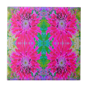 Azulejo De Cerâmica Flor de Dália Rosa-Rosa-Vermelha-Crimson