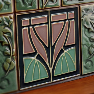 Azulejo De Cerâmica Flor de Hortelã Simetria Meio do Século Artes e Of