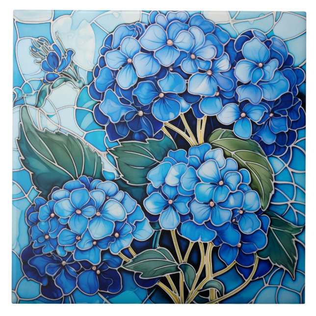 Azulejo De Cerâmica Flor de Hydrangea Azul (Frente)