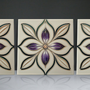 Azulejo De Cerâmica Flor de Jacarandá de Lisboa Inspirada no Art Nouve
