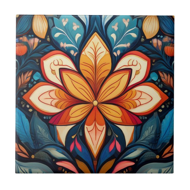 Azulejo De Cerâmica Flor de Laranja Folk (Frente)