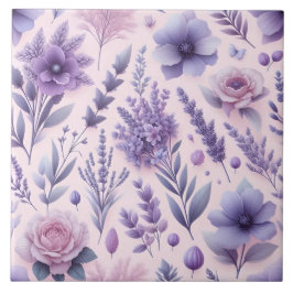 Azulejo De Cerâmica Flor de Lavanda estética púrpura de Pastel