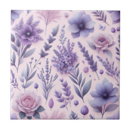 Azulejo De Cerâmica Flor de Lavanda estética púrpura de Pastel