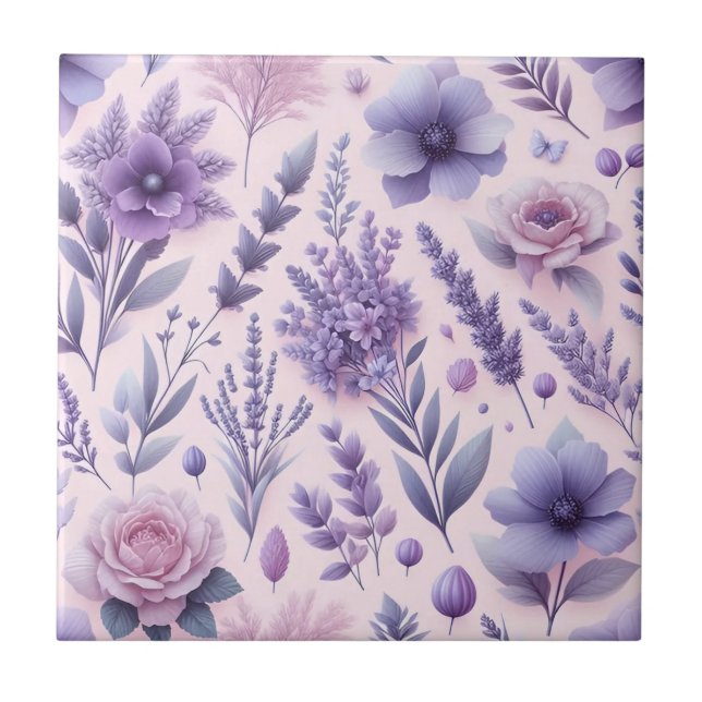 Azulejo De Cerâmica Flor de Lavanda estética púrpura de Pastel (Frente)