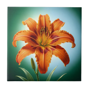 Azulejo De Cerâmica Flor de Lírio Laranja Vibrante em Flor
