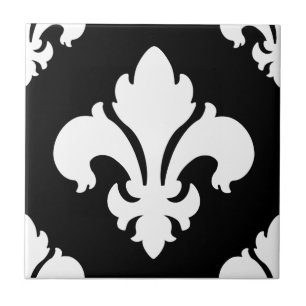 Azulejo De Cerâmica Flor de lis 2 preto e branco