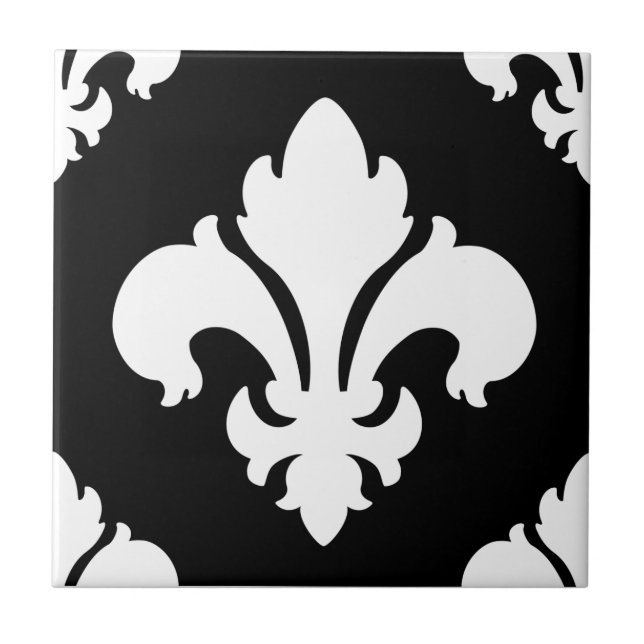 Azulejo De Cerâmica Flor de lis 2 preto e branco (Frente)