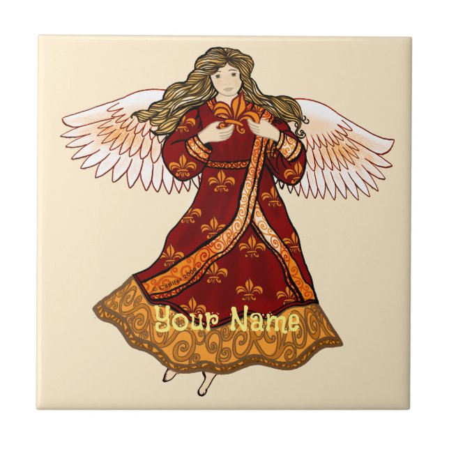 Azulejo De Cerâmica Flor de lis Anjo Cristão  (Frente)