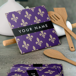 Azulejo De Cerâmica Flor de Lis, Bege sobre Roxo, Real, Seu Nome