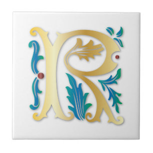 Azulejo De Cerâmica Flor de lis do monograma da letra R
