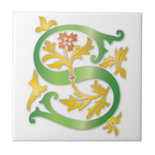 Azulejo De Cerâmica Flor de lis do monograma da letra S
