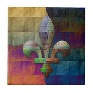 Azulejo De Cerâmica Flor de lis em tons da jóia