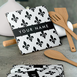 Azulejo De Cerâmica Flor de Lis, Preto sobre Branco, Preto, Seu Nome