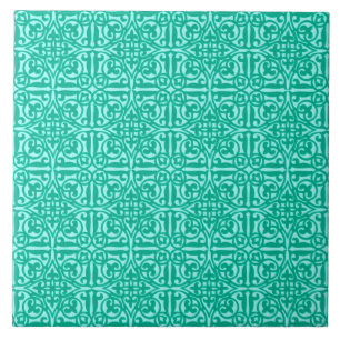 Azulejo De Cerâmica Flor de lis, turquesa & aqua medievais do damasco