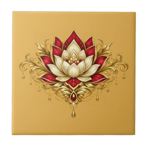 Azulejo De Cerâmica Flor de lótus bordô dourado floral parede indiana