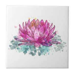 Azulejo De Cerâmica Flor de Lotus com Aquarela Rosa