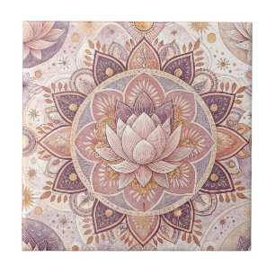 Azulejo De Cerâmica Flor de Lótus Espiritual - Padrão de Mandala Flora