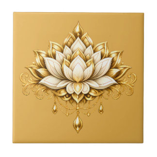 Azulejo De Cerâmica Flor de lótus marrom bege dourado decoração de par