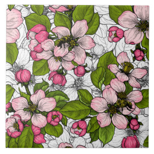 Azulejo De Cerâmica Flor de maçã em branco
