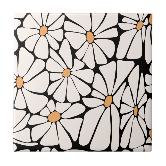 Azulejo De Cerâmica Flor de Margarida Groovy Boho Retro (Frente)