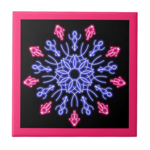 Azulejo De Cerâmica Flor de néon azul e vermelho