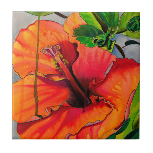 Azulejo De Cerâmica Flor de Neon Hibiscus Tropical