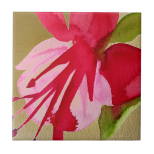 Azulejo De Cerâmica Flor de pop de cor da água rosa Fuchsia
