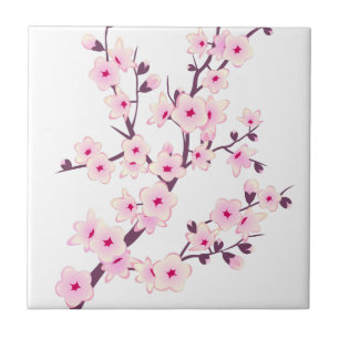 Azulejo De Cerâmica Flor de Rosa Cerejeiras Rosa Branco