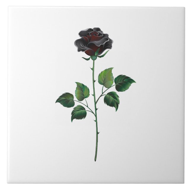 Azulejo De Cerâmica Flor de rosa preta (Frente)