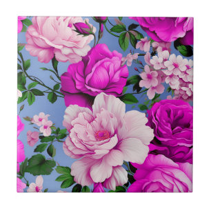 Azulejo De Cerâmica Flor de Rosa Roxo Grande Retro