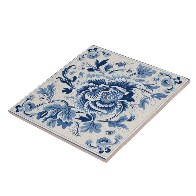 Azulejo De Cerâmica Flor de Tinta Azul Tradicional na China Art 3° (Lateral)