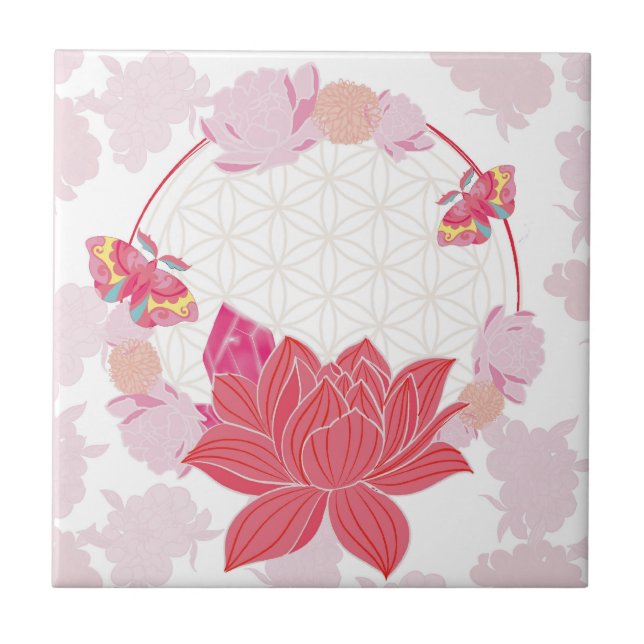 Azulejo De Cerâmica Flor de vida com Lotus (Frente)