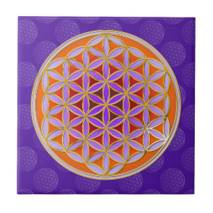 Azulejo De Cerâmica Flor De Vida - Estilo De Botão Violeta Laranja
