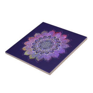 Azulejo De Cerâmica Flor De Vida - Estilo De Vintage Espaço De Galáxia