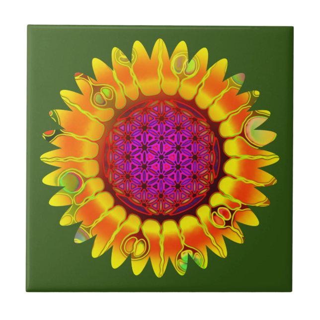 Azulejo De Cerâmica Flor De Vida - Flor Geométrico 4 (Frente)