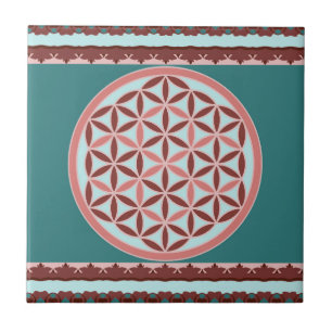 Azulejo De Cerâmica "Flor de Vida - Harmonia Pastel e Terrosa"