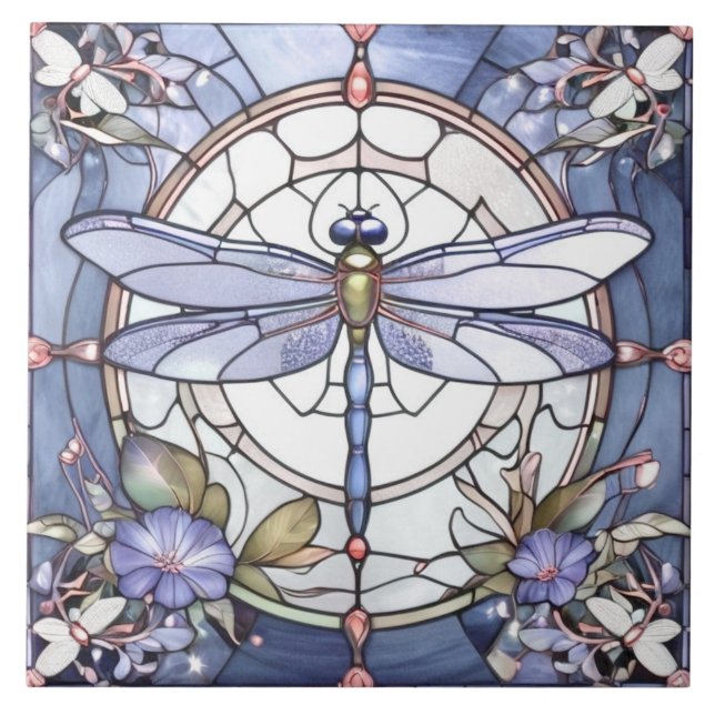 Azulejo De Cerâmica Flor de Vidro Arrastado Azul e Branco (Frente)