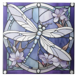 Azulejo De Cerâmica Flor De Vidro Escuro Azul Dragonfly