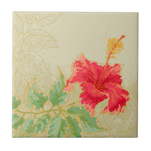 Azulejo De Cerâmica Flor do hibiscus no fundo tonificado