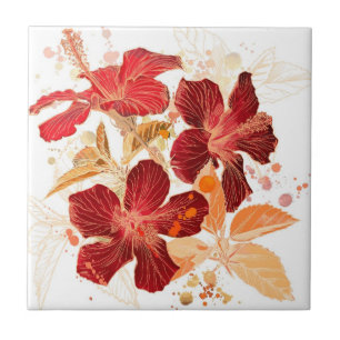 Azulejo De Cerâmica Flor do hibiscus - pintura 2 da aguarela