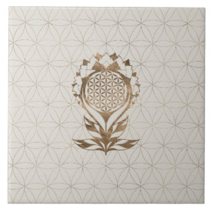Azulejo De Cerâmica Flor do Lotus Life - Textura do Ouro