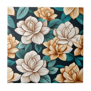 Azulejo De Cerâmica Flor e Folhas de Gardenia Chic
