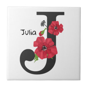 Azulejo De Cerâmica Flor editável personalizada do vermelho do texto