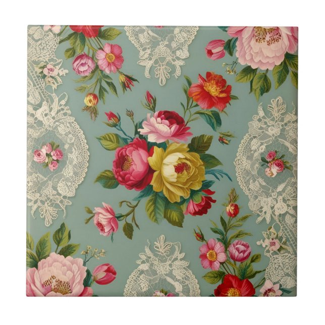 Azulejo De Cerâmica Flor Elegante Vintage (Frente)