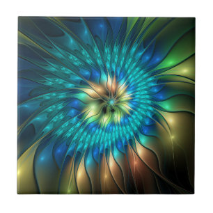 Azulejo De Cerâmica Flor Fantasia Luminosa, Fractal Abstrato Colorido