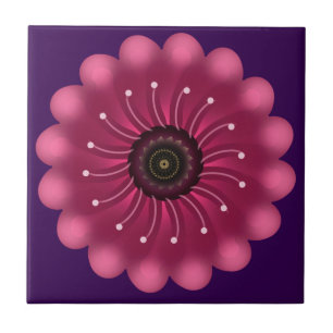 Azulejo De Cerâmica Flor Fantasia Rosa Glowing Floral Neon Abstrato