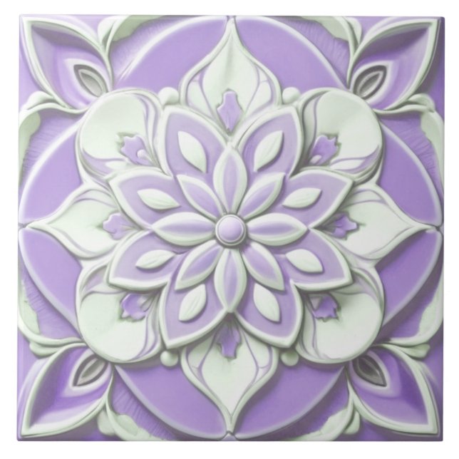 Azulejo De Cerâmica Flor Floral Alivio Lilly Purple e White Faux (Frente)