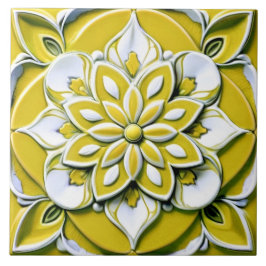 Azulejo De Cerâmica Flor Floral de Alivio Amarelo e Branco