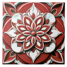 Azulejo De Cerâmica Flor Floral de Alivio Vermelho e Branco Brancos